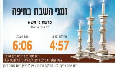 זמני כניסת ויציאת השבת בחיפה (באדיבות בית חב"ד, קרית אליעזר)
