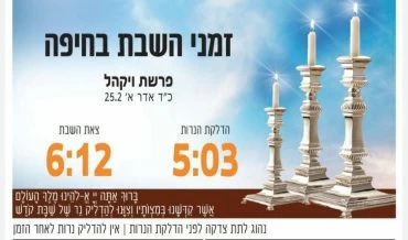 זמני כניסת ויציאת השבת בחיפה (באדיבות בית חב"ד, קרית אליעזר)