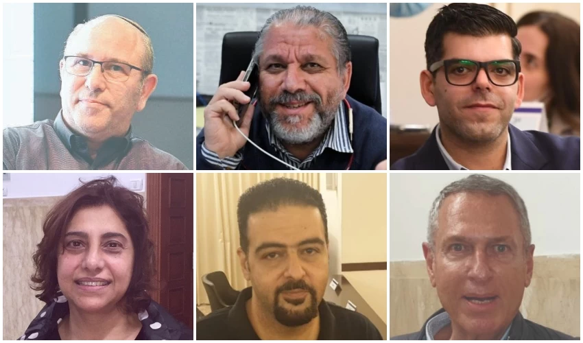 בכיוון השעון: יואב רמתי, יגאל זאבי, ניר שובר, יעקב פיינגולד, רג'א זעאתרה, שהירה שלבי (צילומים: ראובן כהן, בועז כהן, חגית הורנשטיין)