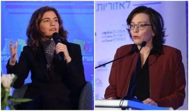 עינת קליש רותם ותמר זנדברג בוועידת המפרץ לאזוריות (צילום: עודד קרני)