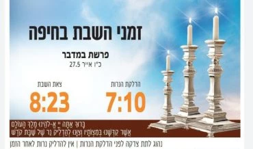 זמני כניסת ויציאת השבת בחיפה (באדיבות בית חב"ד, קרית אליעזר)
