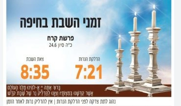 זמני כניסת ויציאת השבת בחיפה (באדיבות בית חב"ד, קרית אליעזר)