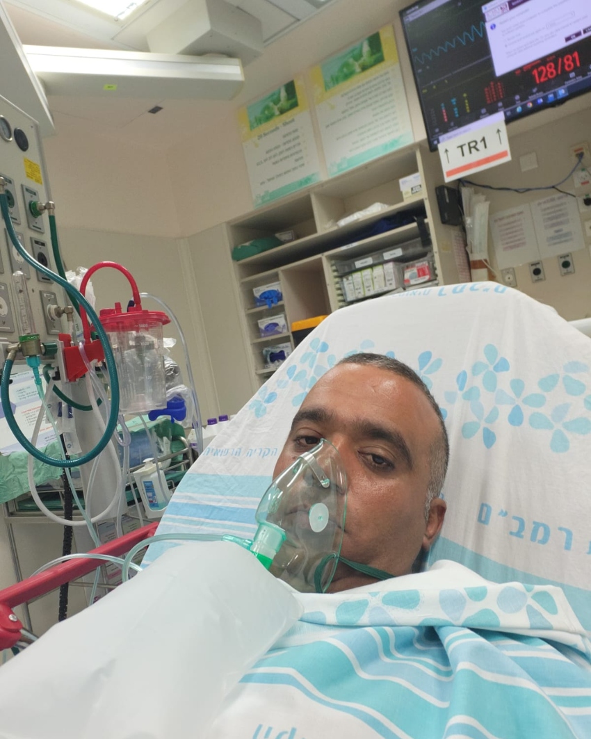 ג'אבר עוראבי בבית החולים (צילום: ניר בלזיצקי דוברות עיריית חיפה)