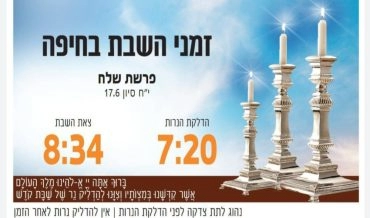 זמני כניסת ויציאת השבת בחיפה (באדיבות בית חב"ד, קרית אליעזר)