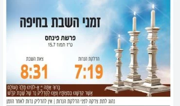 זמני כניסת ויציאת השבת בחיפה (באדיבות בית חב"ד, קרית אליעזר)