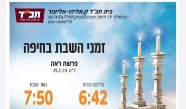 זמני כניסת ויציאת השבת בחיפה (באדיבות בית חב"ד, קרית אליעזר)