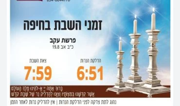 זמני כניסת ויציאת השבת בחיפה (באדיבות בית חב"ד, קרית אליעזר)