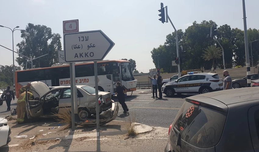 זירת התאונה בקרית ביאליק (צילום: דוברות שירותי כבאות והצלה מחוז חוף)