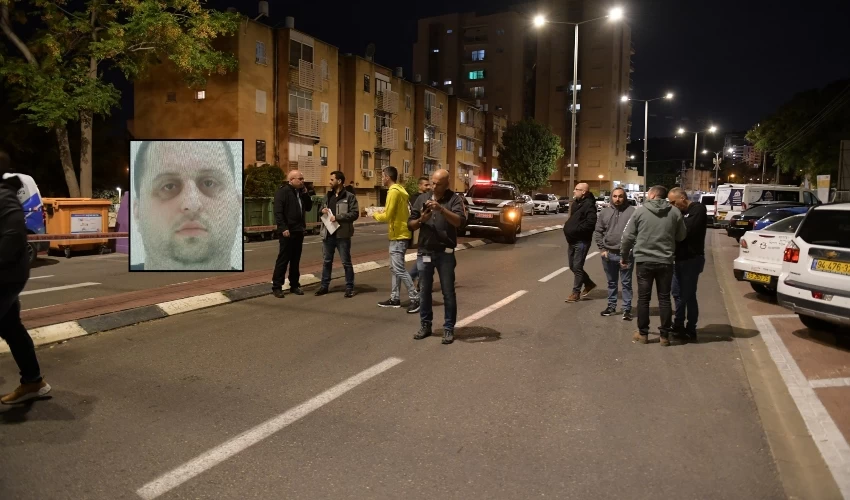 זירת הרצח בטירת כרמל. בתמונה הקטנה: רפי בן שלום (צילום: דוברות המשטרה חוף)